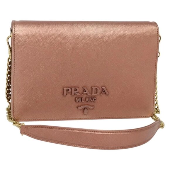 PRADA Chain Shoulder Bag Leather Pink Gold Auth 127990 - Picture 2 of 16